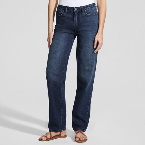  Lands' End Soft Denim Relaxte Straight Fit Jeans Mid Waist, Damen, Größe:46 Regular, Blau, Elasthan/baumwoll-mischung, By Lands' End 