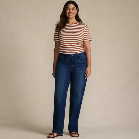 Women's Plus Size Soft Denim Mid Rise Relaxed Straight Leg Jeans - primary