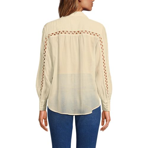 Women's Voile Shirred Trim Insert Shirt, Back