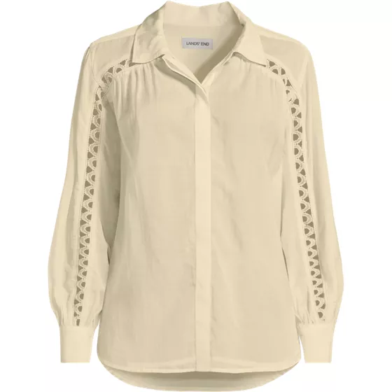 Women's Plus Size Voile Shirred Trim Insert Shirt - primary