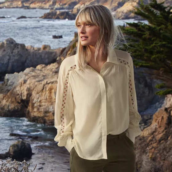 Women's Voile Shirred Trim Insert Shirt - primary