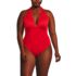 Women's Plus Size SlenderSuit Halter Ruched Plunge High Leg One Piece Swimsuit, Front