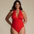 Women's Plus Size SlenderSuit Halter Ruched Plunge High Leg One Piece Swimsuit, Front