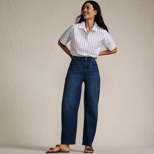 Women's Soft Denim Mid Rise Relaxed Barrel Leg Ankle Jeans