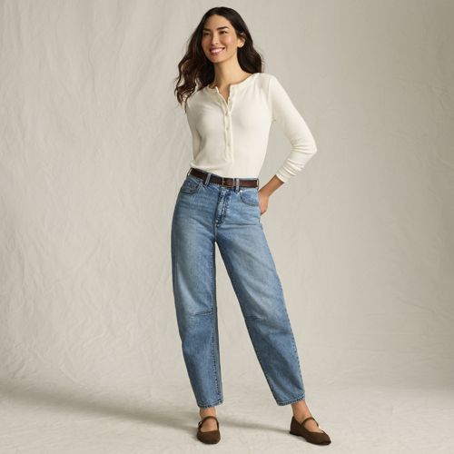 売れ筋商品|||ランズエンド カットソー トップス レディース Women's No Iron Boxy Cropped Shirt White Lands' End No Iron Boxy Cropped Shirt in White | Lyst
