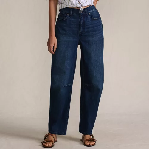 Women's Soft Denim Relaxed Barrel Leg Ankle Jeans, Front