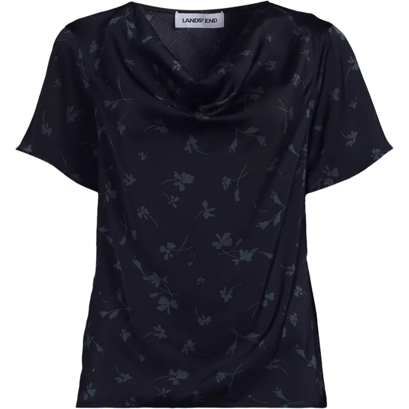 Women's Charmeuse Short Sleeve Cowl Neck Top, Front