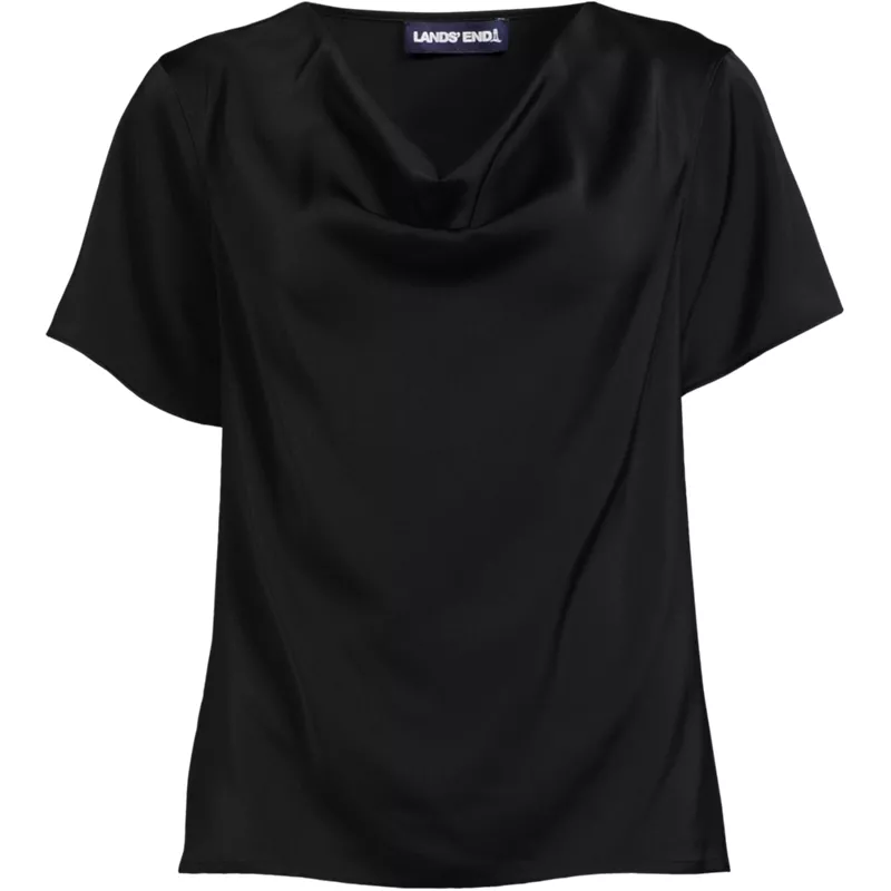 Women's Charmeuse Short Sleeve Cowl Neck Top, Front