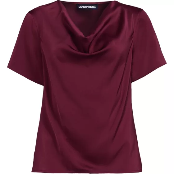 Women's Petite Charmeuse Short Sleeve Cowl Neck Top - primary