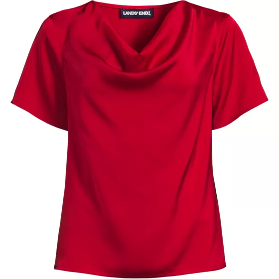 Women's Plus Charmeuse Short Sleeve Cowl Neck Top - primary