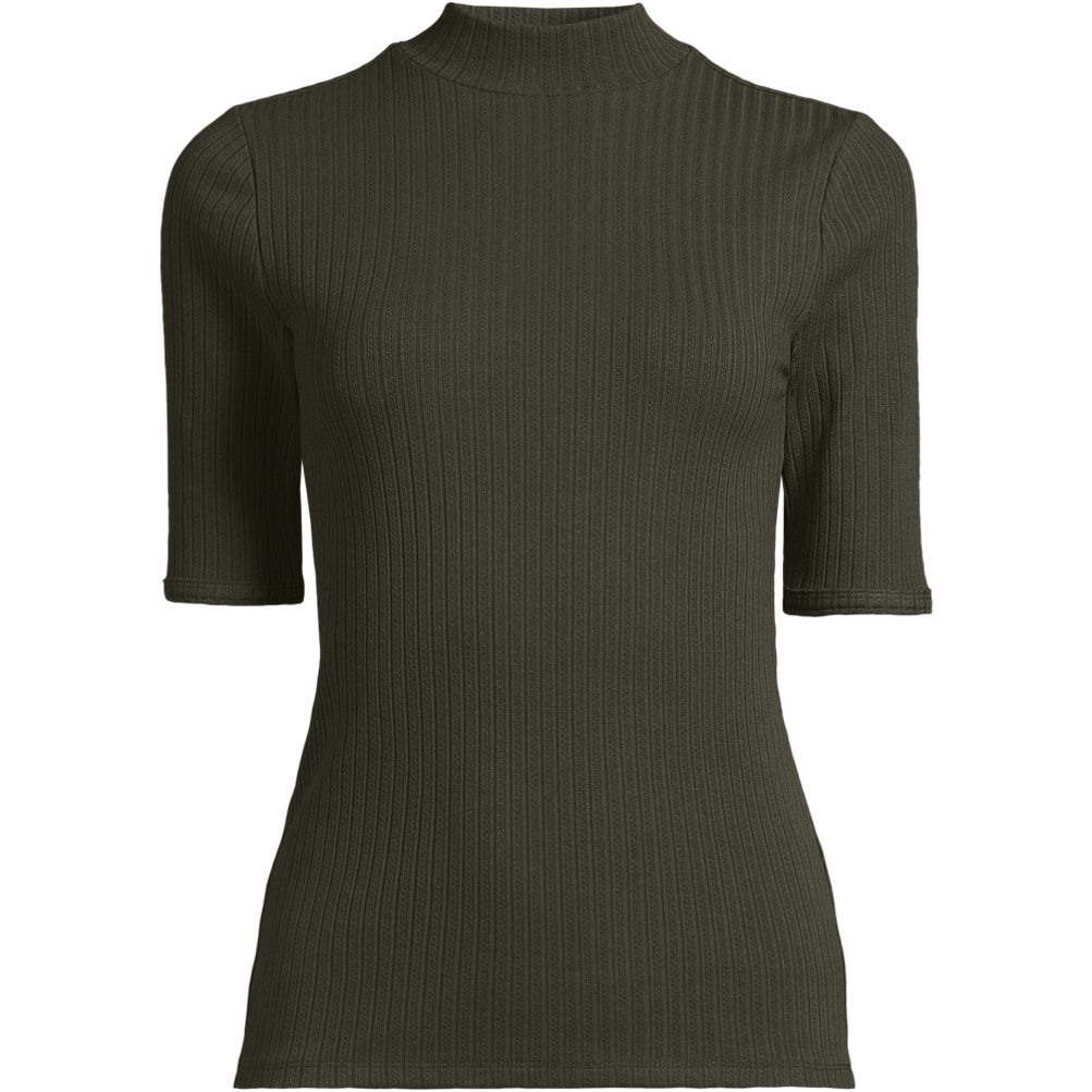 Women's Elbow Sleeve Pointelle Rib Mock Neck Lands' End