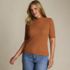 Women's Plus Size Elbow Sleeve Pointelle Rib Mock Neck, Front