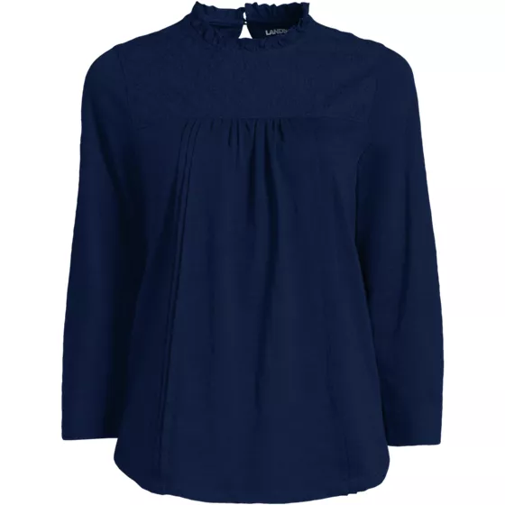 Women's 3/4 Sleeve Cotton Slub Lace Trim Top - primary