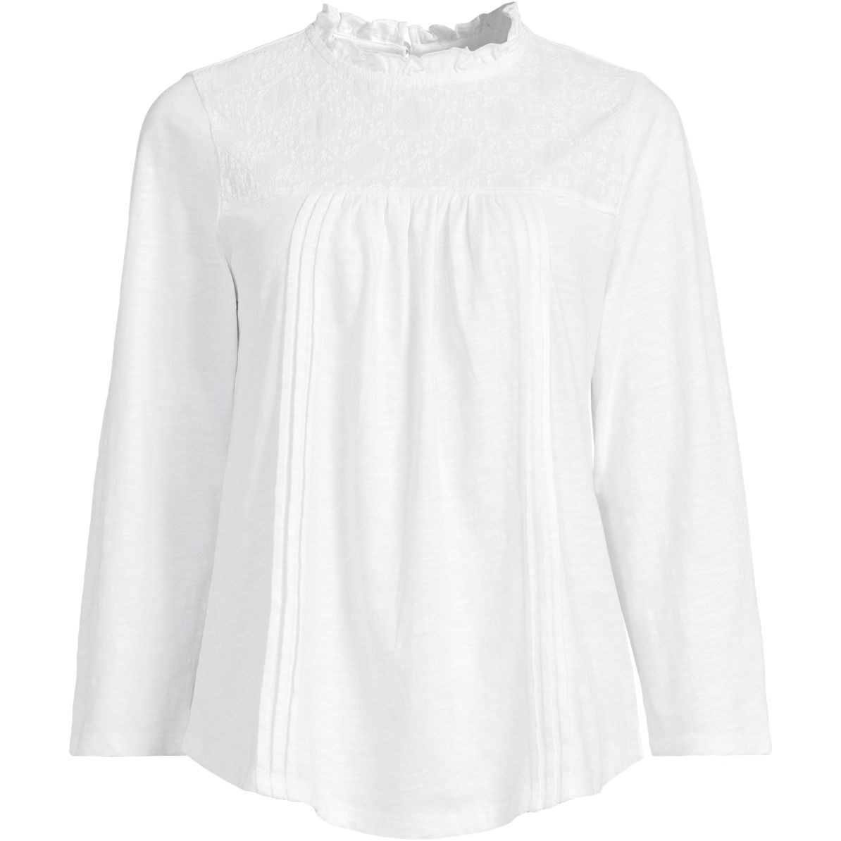Women's 3/4 Sleeve Cotton Slub Lace Trim Top