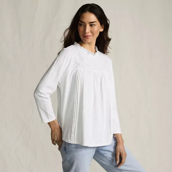 Women's 3/4 Sleeve Cotton Slub Lace Trim Top - primary
