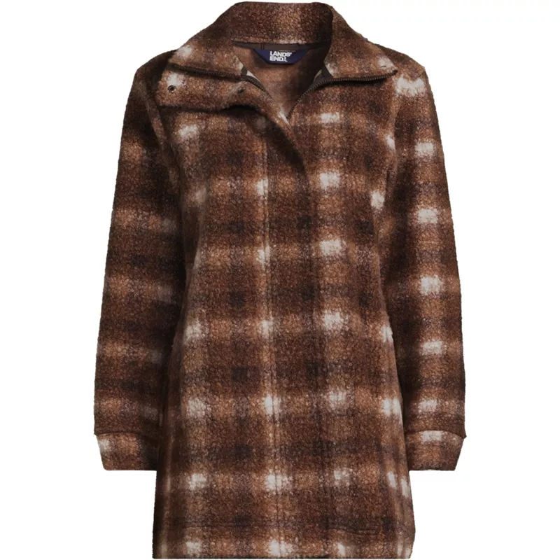 Women's Plus Size Print Boucle Fleece Coat, Front