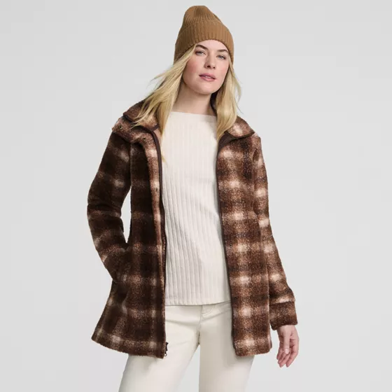 Women's Petite Print Boucle Fleece Coat - primary