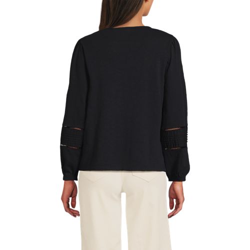  Lands' End Flammgarn-shirt Mit Biesen-verzierung, Damen, Größe:32-34 Regular, Schwarz, Baumwolle, By Lands' End 