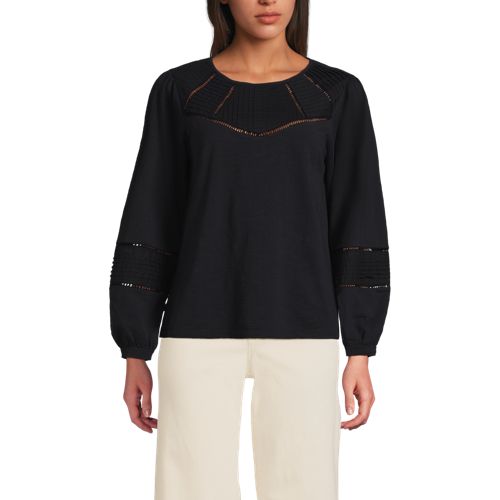  Lands' End Flammgarn-shirt Mit Biesen-verzierung, Damen, Größe:32-34 Regular, Schwarz, Baumwolle, By Lands' End 