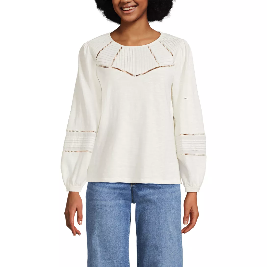 Women's Long Sleeve Slub Pintuck Top