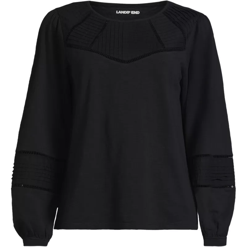Women's Long Sleeve Slub Pintuck Top, Front