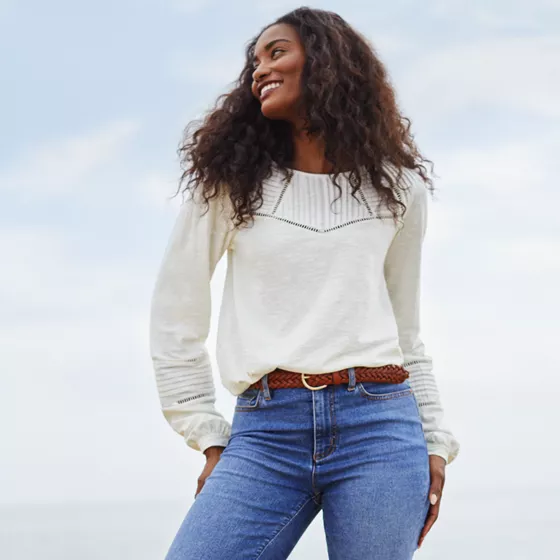 Women's Long Sleeve Slub Pintuck Top - primary