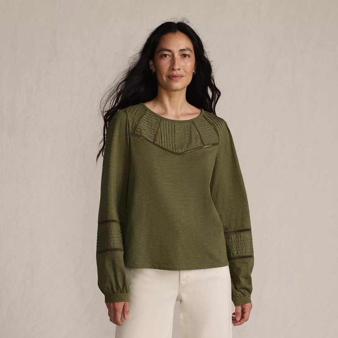 Women's Long Sleeve Slub Pintuck Top