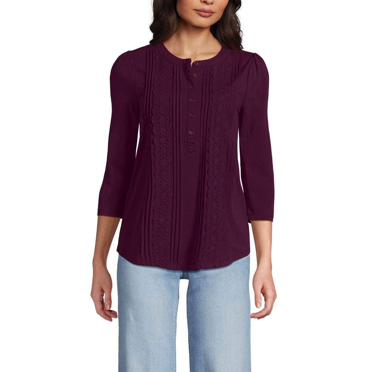 Women's 3/4 Sleeve Lightweight Jersey Embellished Top