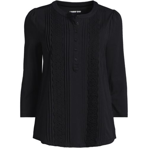 Lightweight Cotton Modal Embellished Blouse, Women, size: S, regular, Black, Cotton Modal, by Lands' End