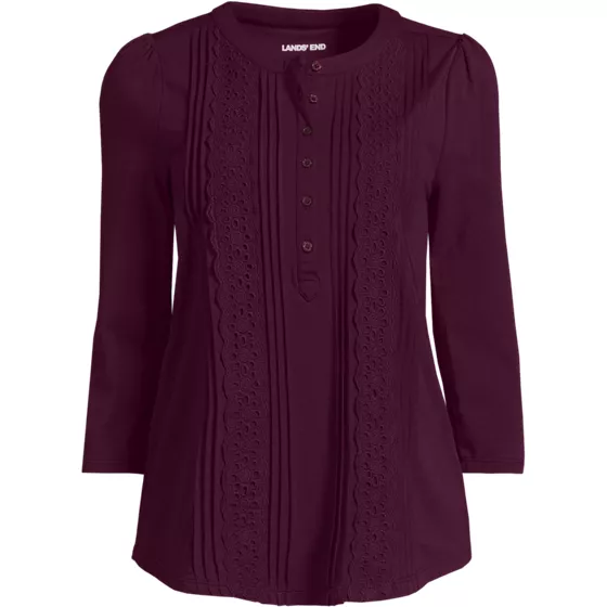 Women's Plus Size 3/4 Sleeve Lightweight Jersey Embellished Top - primary