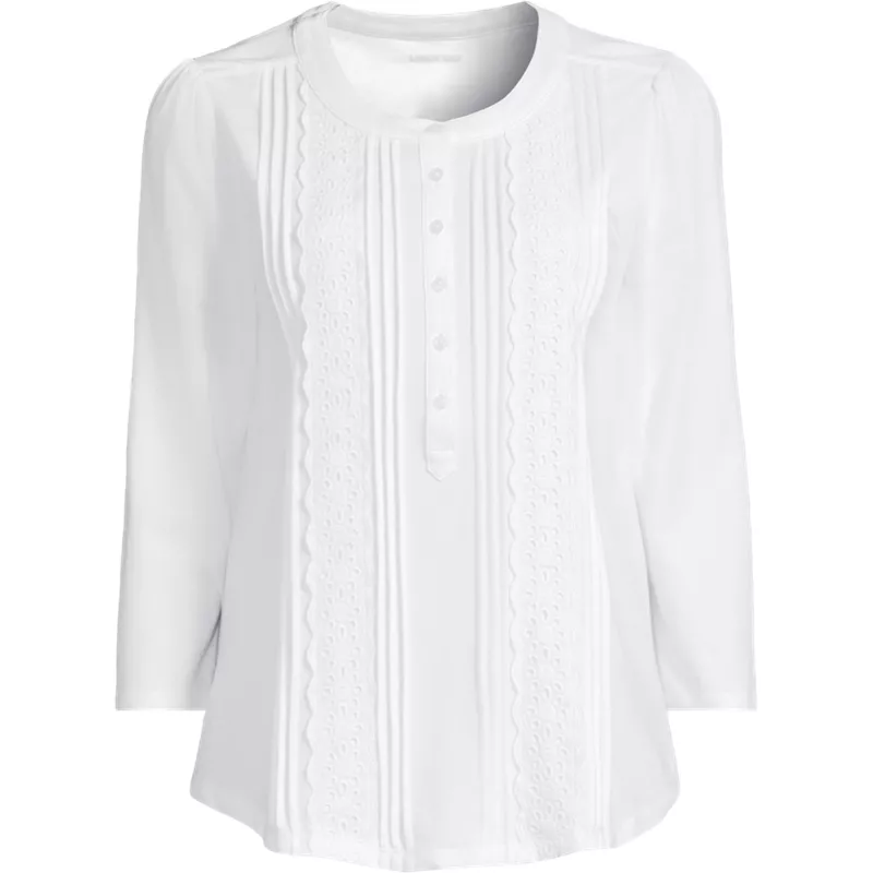 Women's 3/4 Sleeve Lightweight Jersey Embellished Top, Front