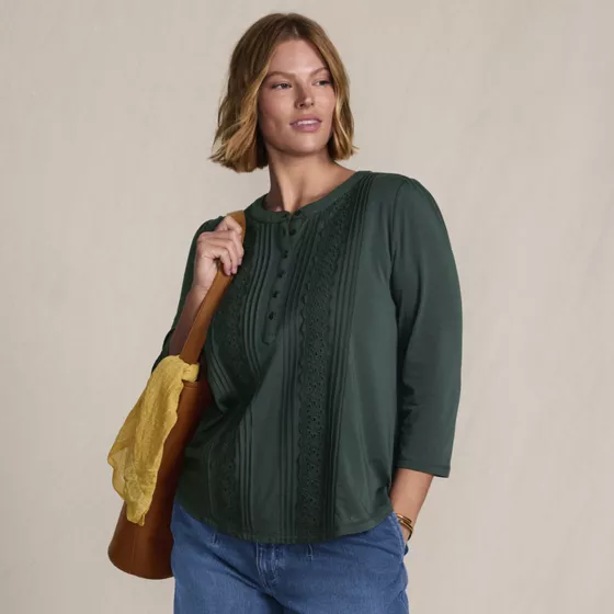 Women's 3/4 Sleeve Lightweight Jersey Embellished Top - primary