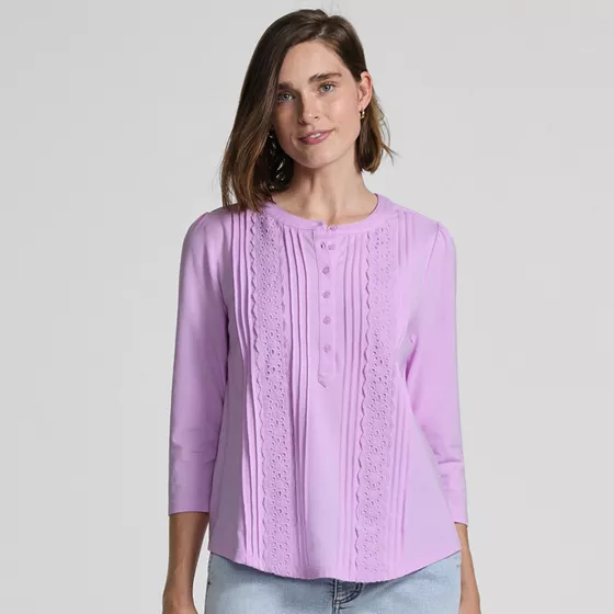 Women's 3/4 Sleeve Lightweight Jersey Embellished Top - primary
