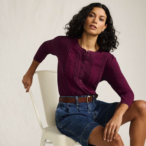 Women's 3/4 Sleeve Waffle Vneck Tunic