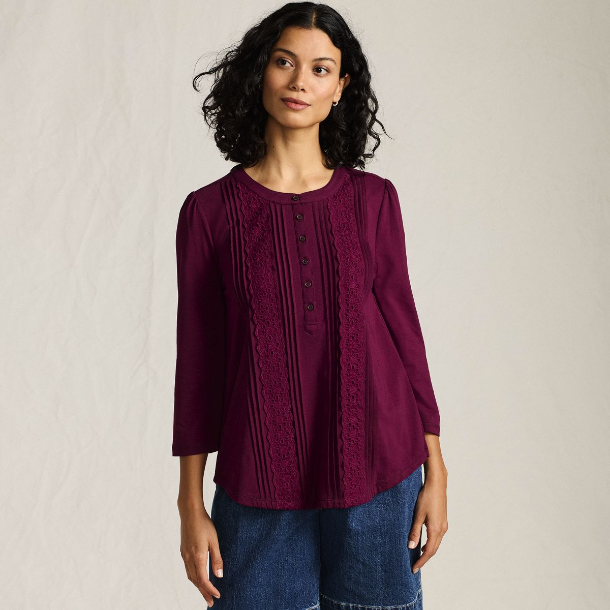 Women's 3/4 Sleeve Lightweight Jersey Embellished Top