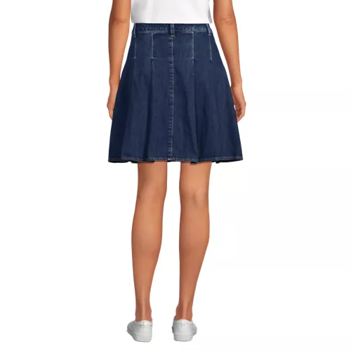 Women's Lightweight Denim Mid Rise Pleated Above the Knee Skirt, Back