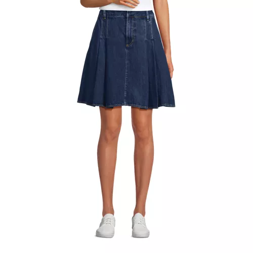 Women's Lightweight Denim Mid Rise Pleated Above the Knee Skirt, Front