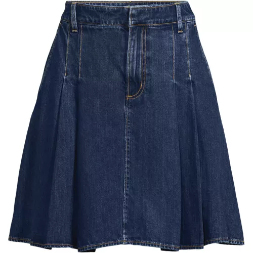 Women's Lightweight Denim Mid Rise Pleated Above the Knee Skirt, Front