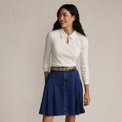 Women's Lightweight Denim Mid Rise Pleated Mini Skirt