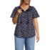 Women's Plus Size Slub Flutter Sleeve Lace Trim Notch Neck Tunic Top, Front