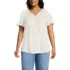 Women's Plus Size Slub Flutter Sleeve Lace Trim Notch Neck Tunic Top, Front