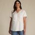 Women's Plus Size Slub Flutter Sleeve Lace Trim Notch Neck Tunic Top, Front