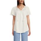 Women's Slub Flutter Sleeve Lace Trim Notch Neck Tunic Top