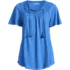 Women's Slub Flutter Sleeve Lace Trim Notch Neck Tunic Top, Front