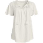 Women's Slub Flutter Sleeve Lace Trim Notch Neck Tunic Top