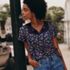 Women's Slub Flutter Sleeve Lace Trim Notch Neck Tunic Top, alternative image