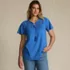 Women's Slub Flutter Sleeve Lace Trim Notch Neck Tunic Top, Front