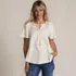 Women's Slub Flutter Sleeve Lace Trim Notch Neck Tunic Top, Front