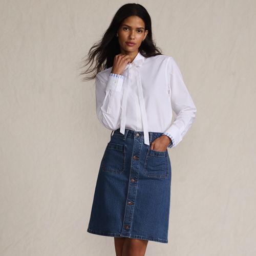 Women's Soft Denim Mid Rise Button Through Mini Skirt