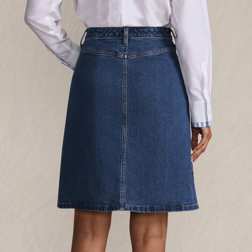  Lands' End Kurzer Soft Denim Jeansrock Mit Knöpfen, Damen, Größe:34 Regular, Blau, Elasthan/baumwoll-mischung, By Lands' End 